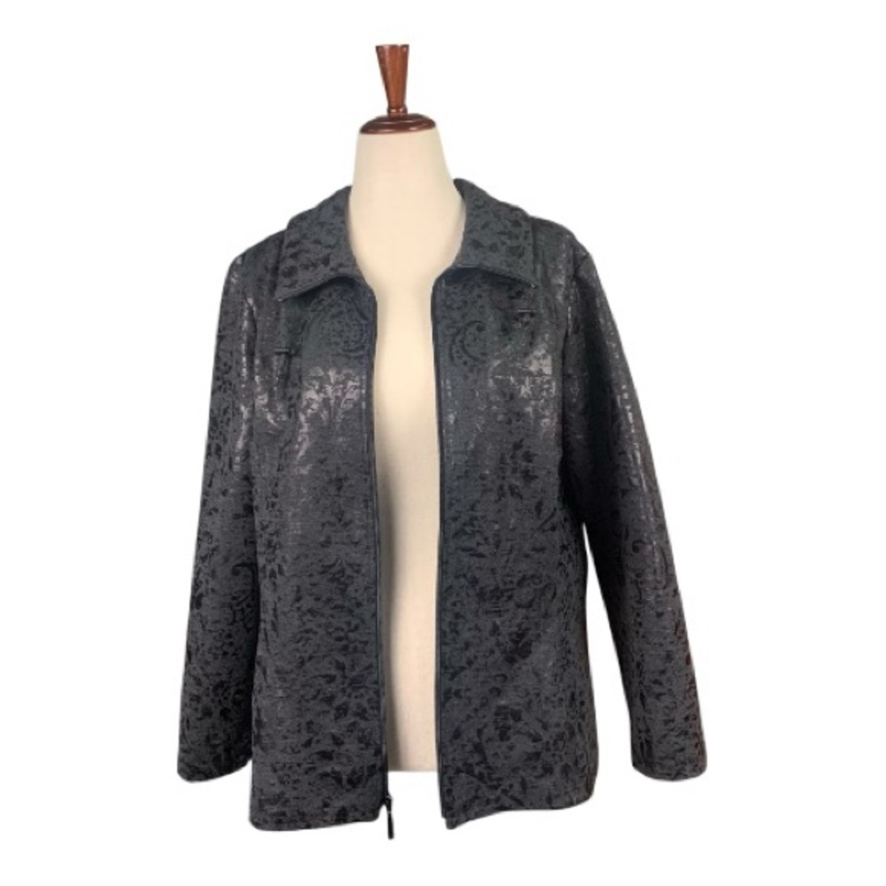 Weekends by Chico's Shimmery Black Jacquard Paisley Patterned Blazer Jacket XL